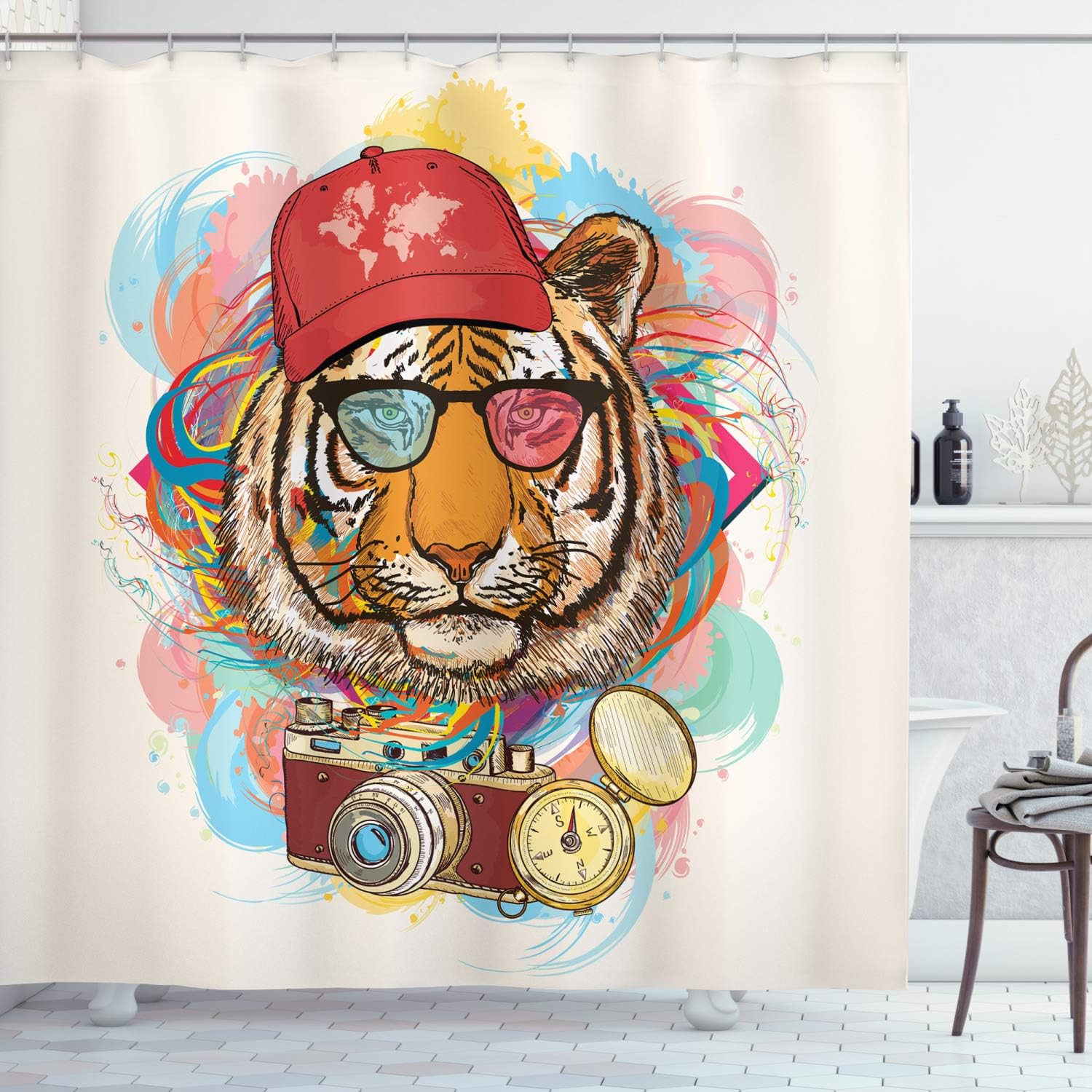 Amazon Com Ambesonne Animal Shower Curtain Hipster Rapper Tiger