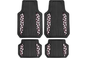 CARBELLA Hello Kitty Car Mats 4pc Floor Mats for Cars Trucks SUVs Black Car Floor Mats for Women Men Accessories Rubber Heavy Duty Cute Non-Slip Always Front Rear Hello Kitty Cars Accessories Black/Red