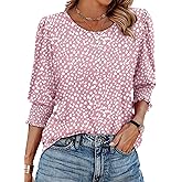 XIEERDUO Blouses for Women Dressy Casual 3/4 Length Sleeve Womens Tops with Smocked Cuffs