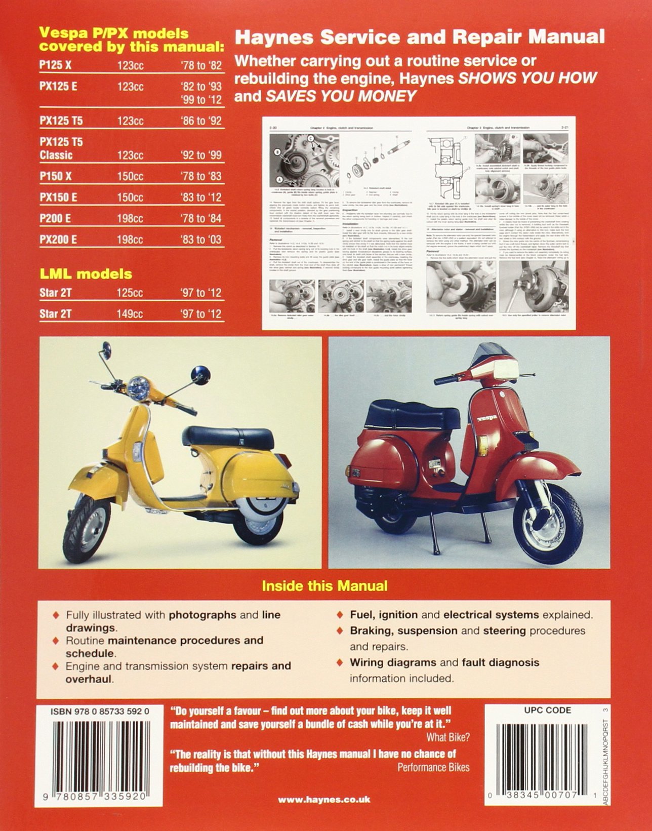 Vespa P/PX125, 150 & 200 Scooters Inc LML Star 2T Service & Repair Manual:  1978-2012 (Haynes Service and Repair Manuals): Amazon.co.uk: Pete Shoemark,  ...