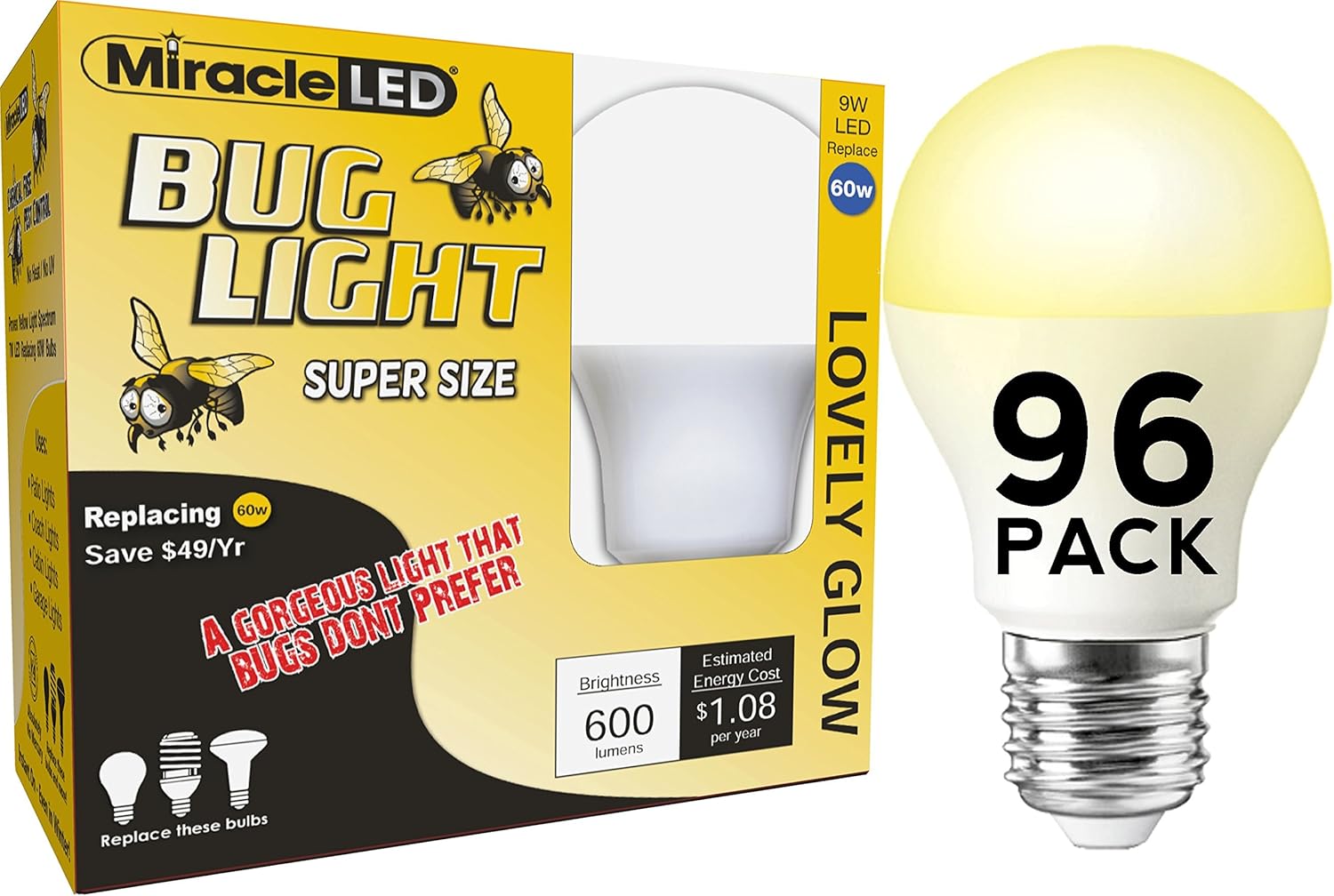 MiracleLED 604081 9W Lovely Glow Bug Light 96Pack Replacing Old, Hot