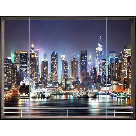 Fototapeten Fenster nach New York 352 x 250 cm Vlies Wand Tapete Wohnzimmer Schlafzimmer Büro Flur Dekoration Wandbilder XXL 