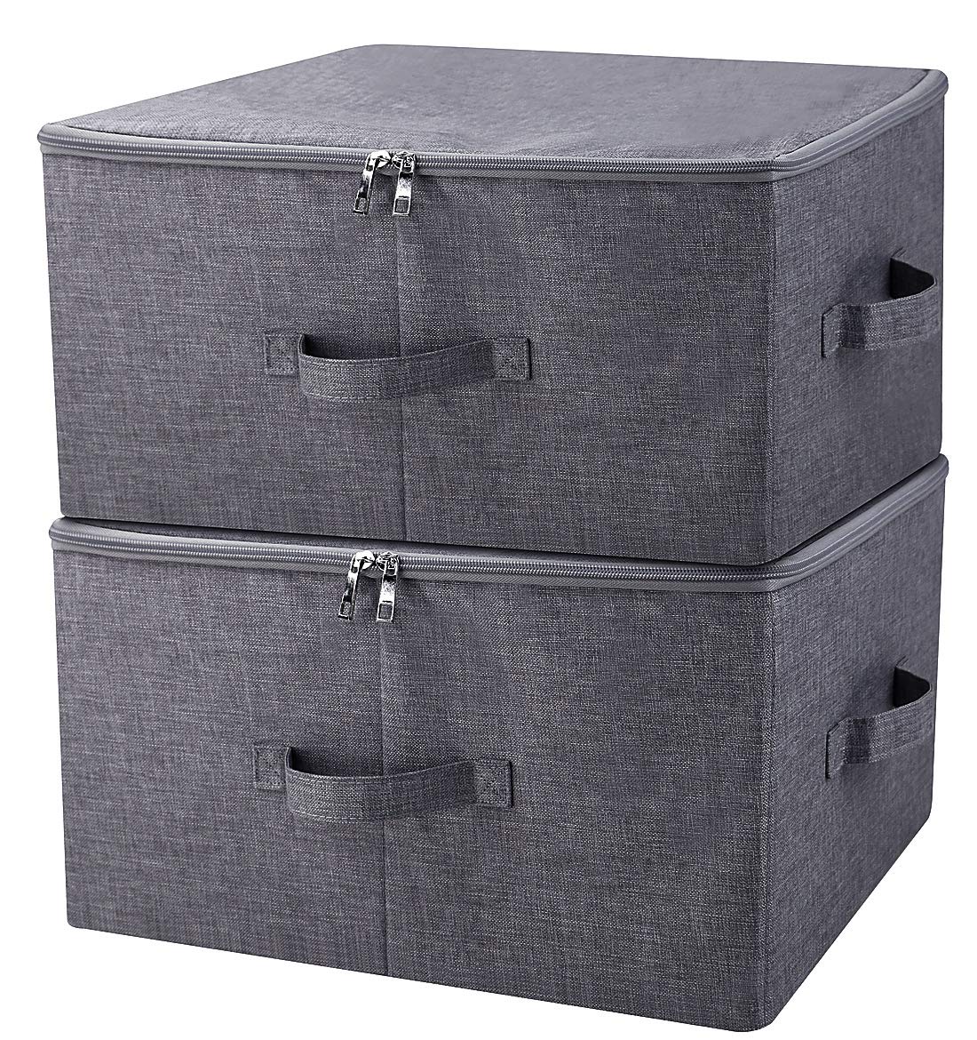 iwill CREATE PRO 45X35X25cm, Washable Folding Fabric Storage Boxes with Zip Lid & Side Handles, Ideal for Clothes, Grocery, Office Organizer Use, Black Gray, Pack of 2