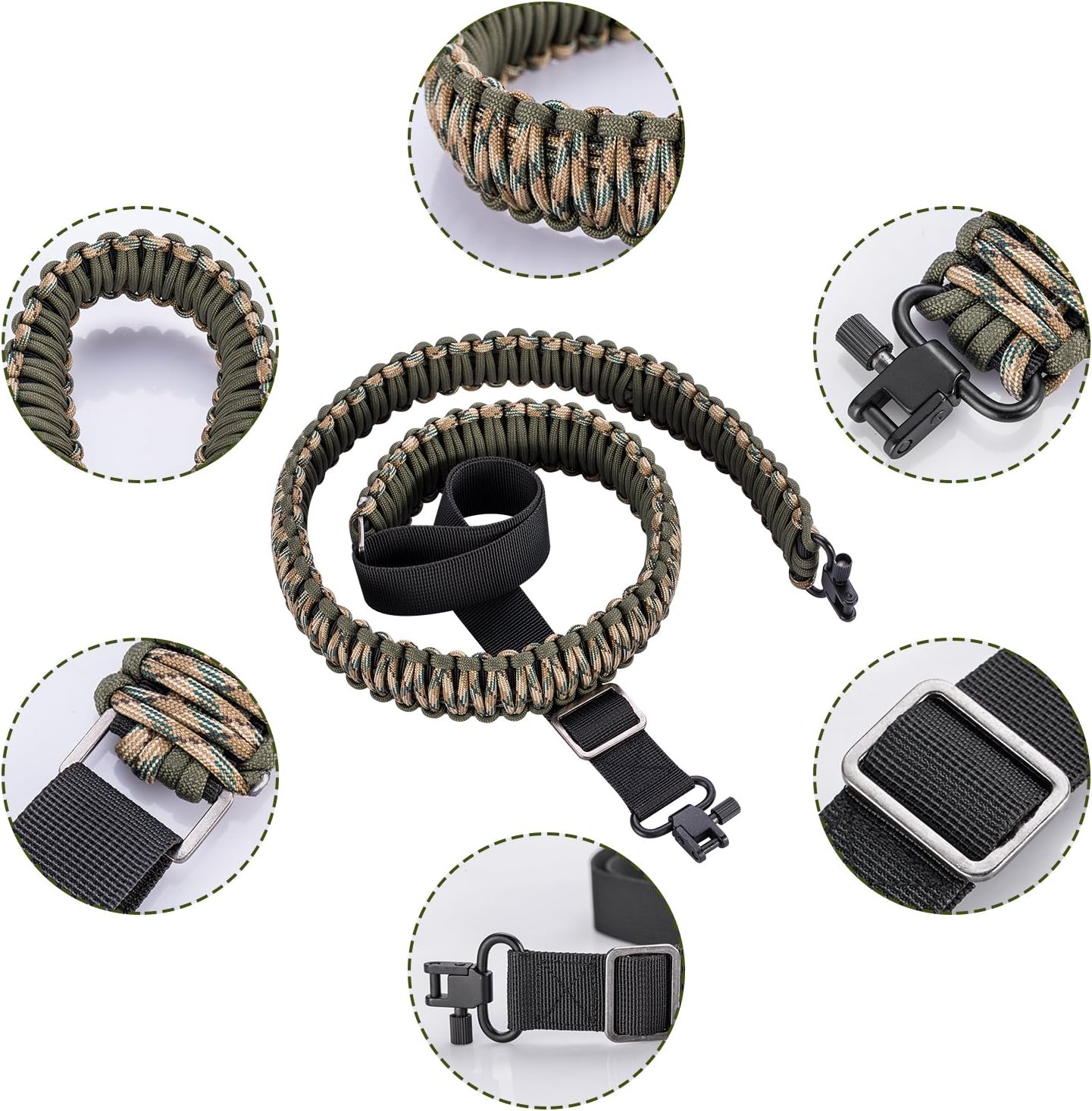 SOMA Rifle Sling 550 Paracord 2 Point Gun Slings Adjustable Shotgun Strap w/Swivels for Outdoor Hunting (Green&Camo) : Sports & Outdoors