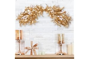 Moucuny 24" Artificial Gold Christmas Swag for Front Door Christmas Windows Swag with White Mistletoe Berry Gold Boxwood Leaf Mailbox Swags Garland for Xmas Home Window Mailbox Mantel Hanging Decor