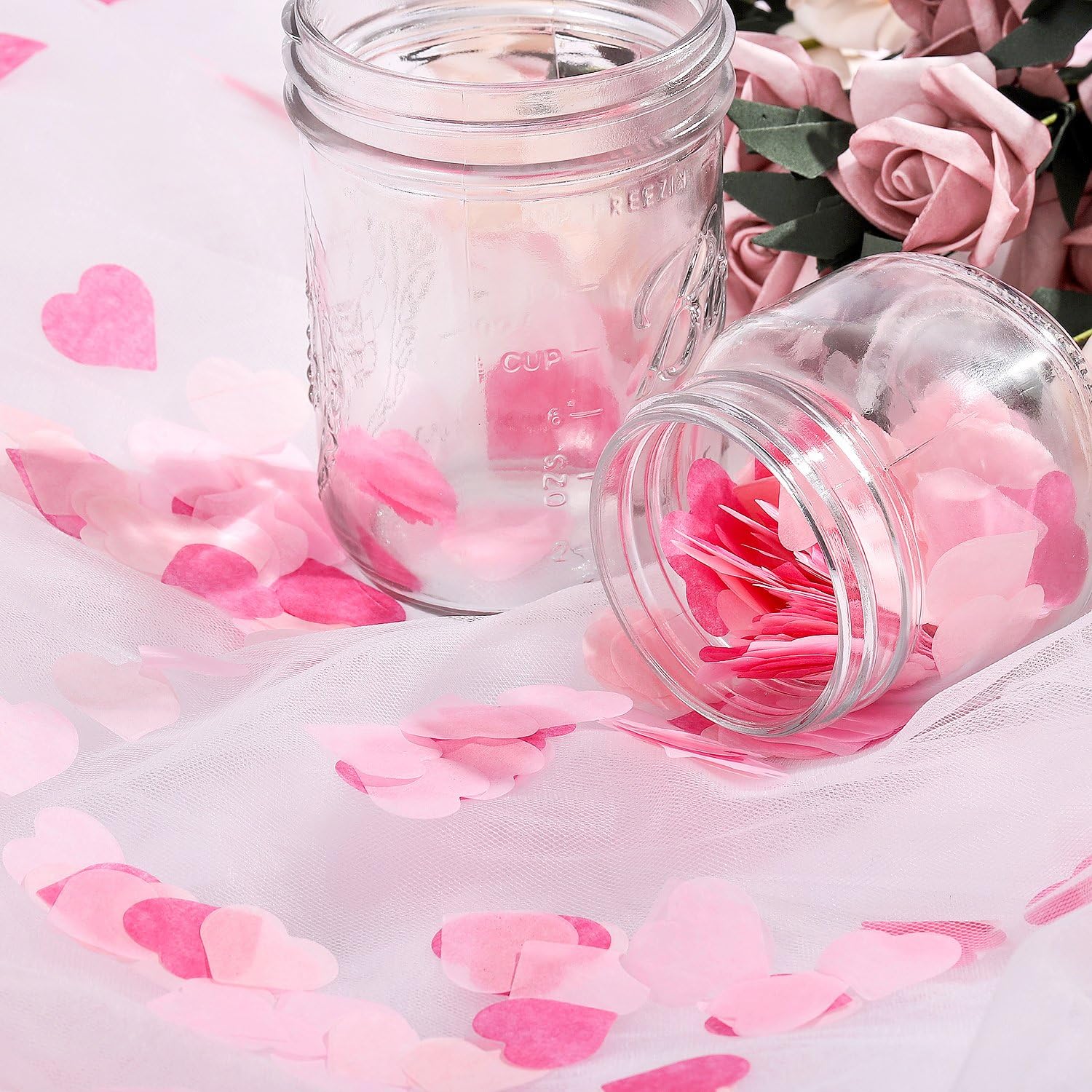 Whaline Valentine’s Day Heart Paper Confetti 1 Inch Pink Tissue Confetti Party Table Decorations for Balloon Wedding - Image 5