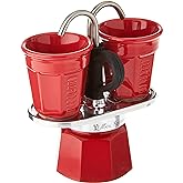 Bialetti - Mini Express Color: Moka Set includes Coffee Maker 2-Cup (2.8 Oz) + 2 shot glasses, Red, Aluminium