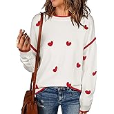 Angashion Women's Heart Sweater Crew Neck Casual Long Sleeve Loose fit Love Print Ribbed Knit Sweaters Pullover Top