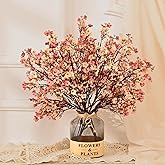 Yastouay Fake Fall Flowers Thanksgiving Table Decor, 5Pcs Fall Beige Brown Artificial Flowers for Decorations, Babys Breath Artificial Flowers Bulk for Thanksgiving Fall Decor Floral Arrangement