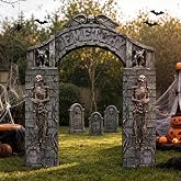 Humyoun 7 Pcs Halloween Cemetery Archway Tombstones Skeleton Set,Cemetery | Outdoor Graveyard Scene, Cardboard Arch with Skulls, Haunted Entrance for Trunk or Treat Party, Scary Yard Playhouse Decor