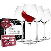 Gusto Nostro Crystal Wine Glasses Set of 4, 22 Oz Long Stem Modern Wine Glasses for White and Red Wine, Dishwasher Safe, Fanc