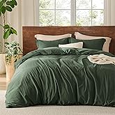 Bedsure 100% Washed Cotton Duvet Cover Queen Size - Olive Green Minimalist Cotton Duvet Cover Linen Like for All Seasons - GentleSoft™ Plain Simple Bedding (Olive Green, Queen, 90"x90")
