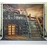 FiVan 8x8ft(250x250cm) Navigation Pirate Theme Party Backdrop Photography Background Pirate Ship Photo Booth for Studio or Home Decor FD-4861