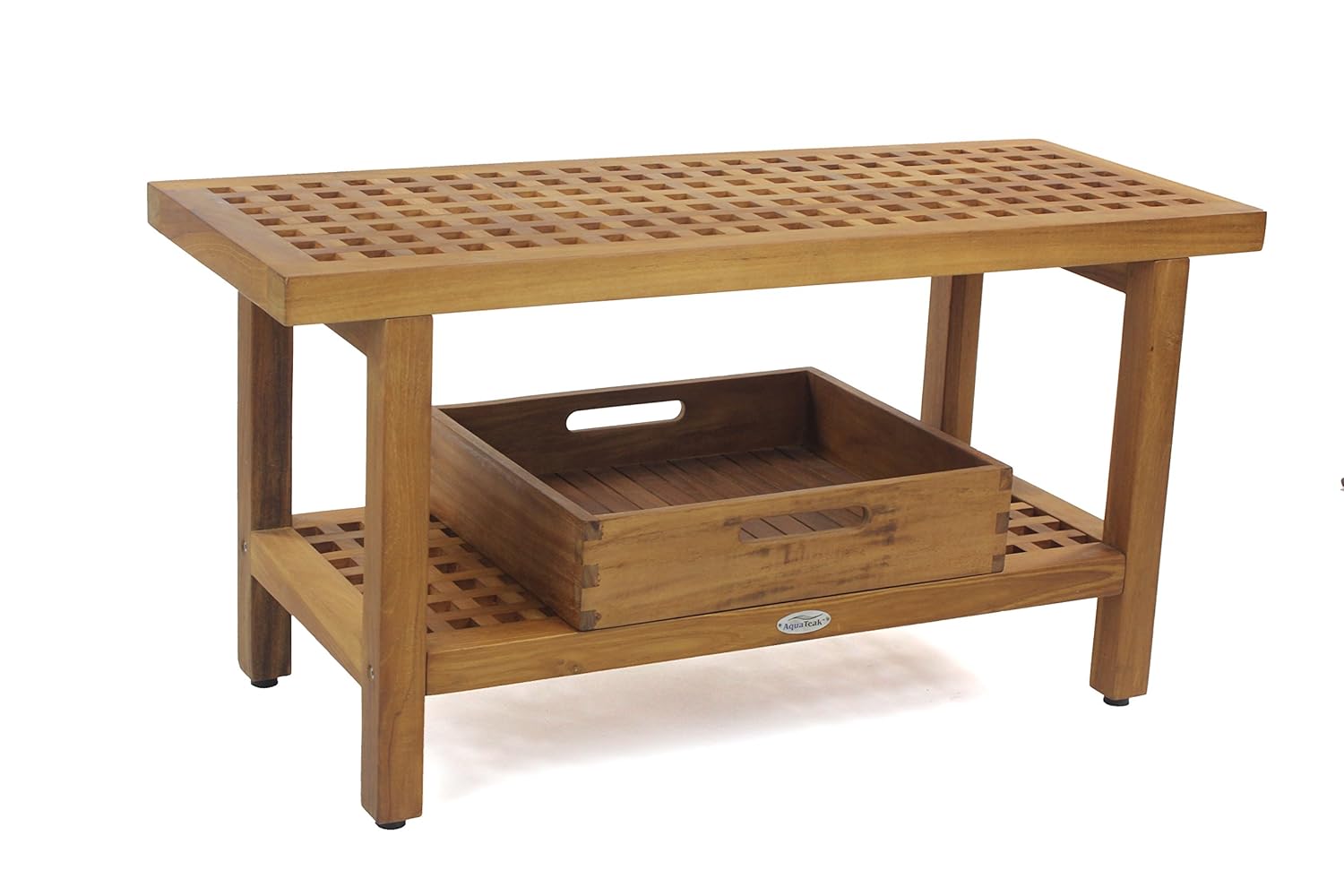 Patented 24" Grate™ Teak & Stainless Shower Bench With Shelf