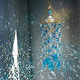 HDCRYSTALGIFTS 21.5'' Crystal Suncatchers, Handmade Blue Suncatcher for Window Hanging Crystal Wind Chimes Gold-Plated Sun Catcher with Crystals Indoor Outdoor Decoration Rainbow Maker