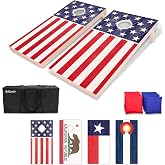 GoSports 4 x 2 ft Flag Series Wood Cornhole Sets – American Flag or State Flags – Includes 2 Regulation Size Boards, 8 Bean B
