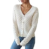 Libsorge Womens Sexy Off The Shoulder Sweater Spring 2025 Trendy Lightweight Cute Crochet Knit Hollow Out Button Cardigan