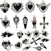 Giata11 Pcs Large Gothic Style Black Cross Skull Tombstone Heart Pendants Goth Halloween Charms for Jewelry Pendants Making DIY Craft Supplies