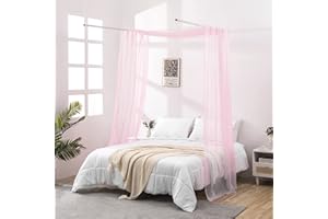 JADE POKE Bed Canopy Curtains 288 Inch Long, Pink Sheer Canopy Bed Curtains, Bed Canopy for Girls Adult, Canopy Bed Curtains Hang from Ceiling, Window Valance Curtain Wide 52 (King, Pink)