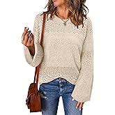 onlypuff Pullover Sweaters for Women Lightweight Fall Fashion Tops Pullover Trendy Crochet Pointelle Sweater