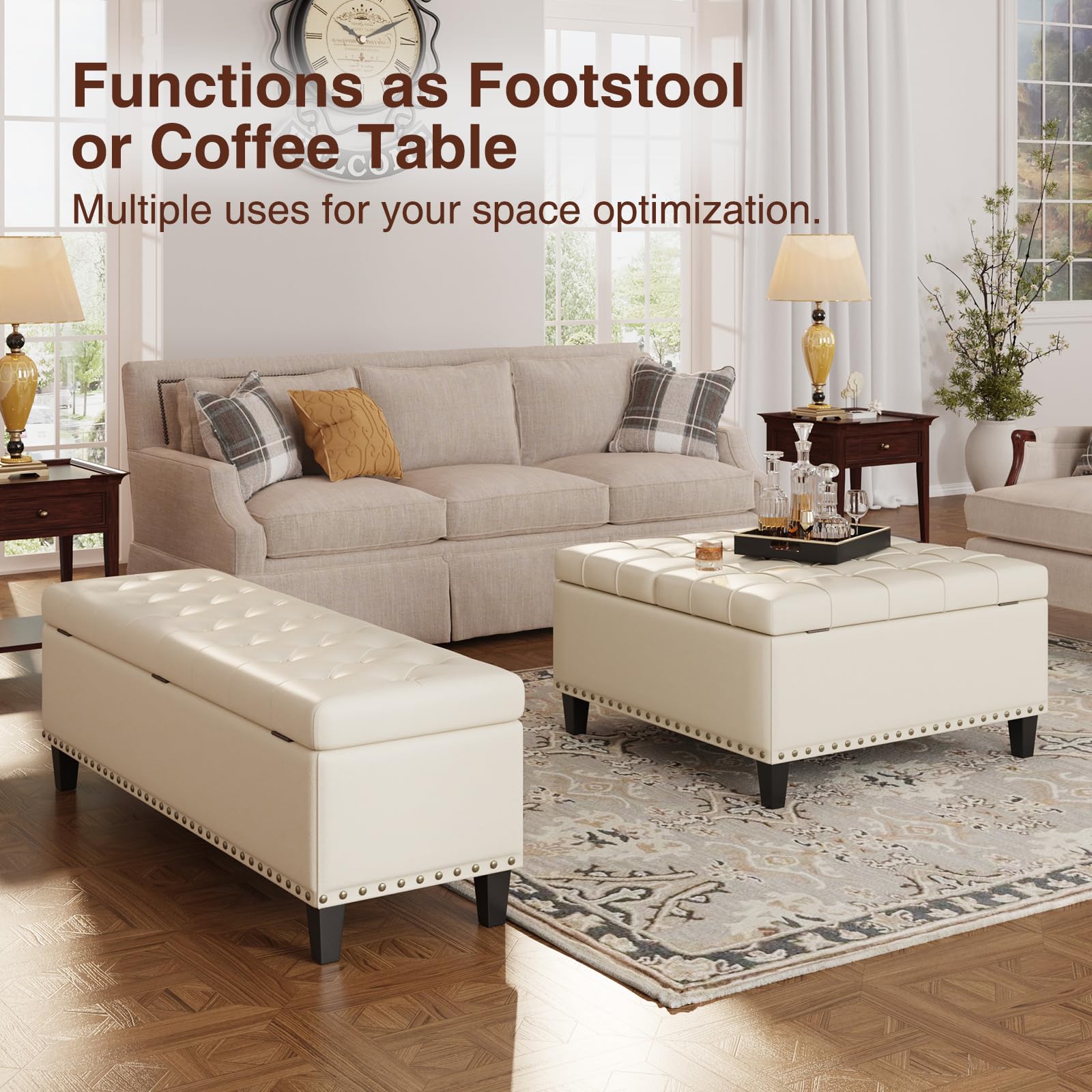 FiveWillowise Storage Ottoman Bench, 51-Inch Large Storage Bench for Bedroom End of Bed, 30 Gallons Faux Leather Bench with Storage for Bedroom, Living Room, Entryway, Hallway, Cream White - Image 3