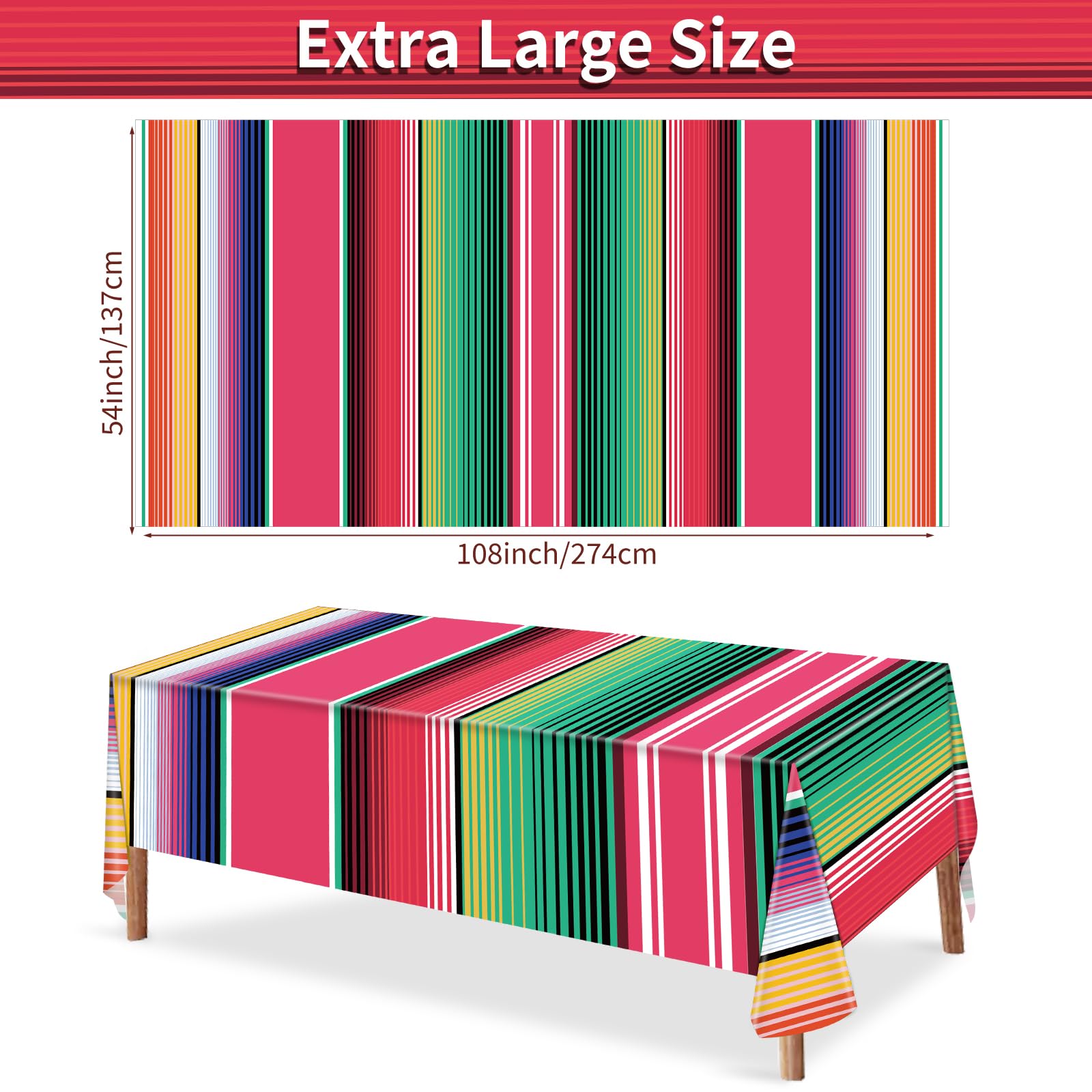 Hxezoc 3 Pack Disposable Plastic Mexican Serape Tablecloths, 54 x 108 Inch Mexican Striped Party Table Cover for Mexican Wedding Birthday Party Decorations Outdoor Indoor Party Supplies