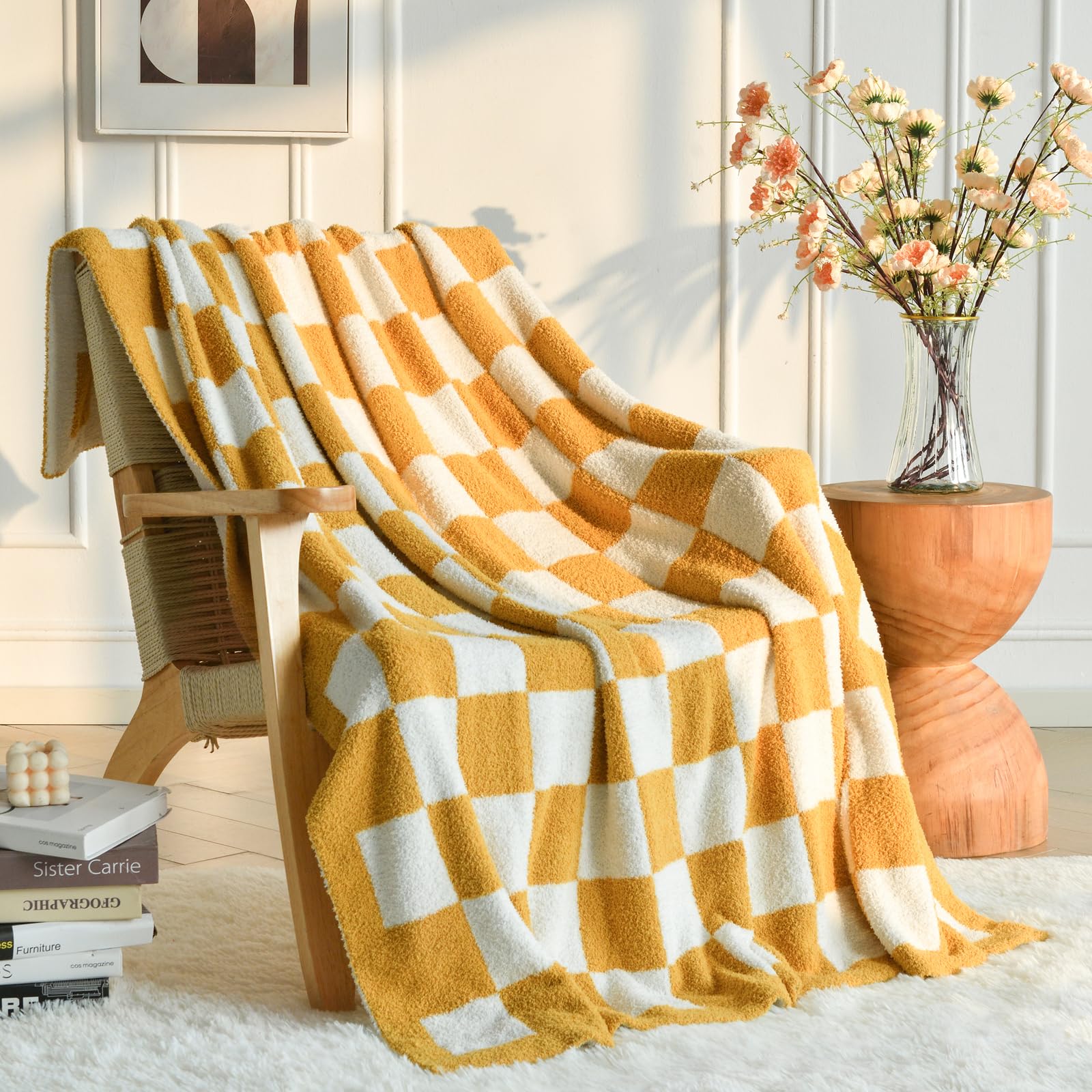 Photo 1 of Xiashrk Checkered Throw Blanket for Couch, Checkerboard Blankets for Sofa Bed, Cozy Checkered Decorative Travel Blanket for Living Room Camping (Yellow, Throw 50"x60")