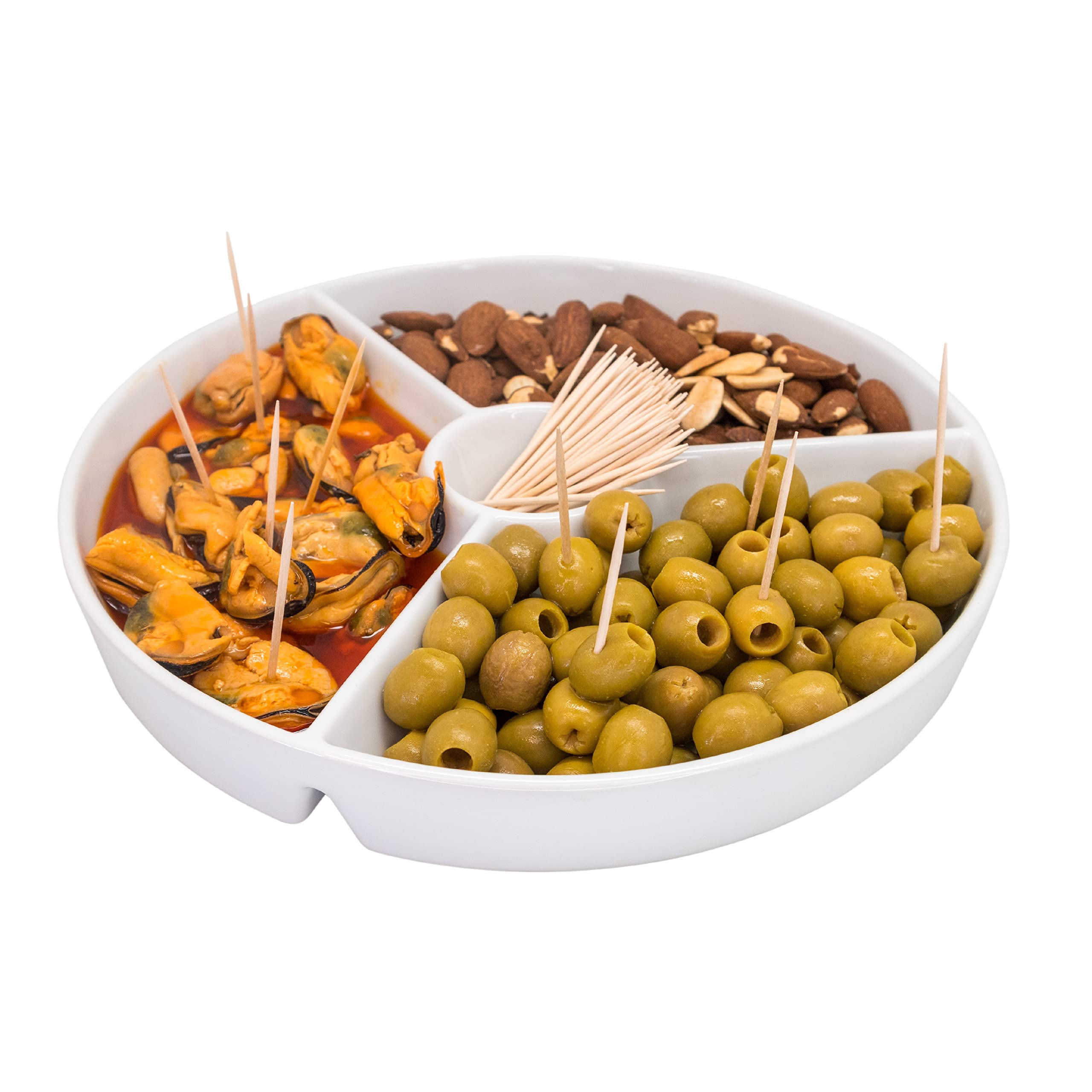 NERTHUS FIH 914 Porcelain Round White Snack Plate Perfect for Serving Nuts, Sweets, Potatoes or Dipping Foods in Sauce