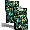 A4 Size Clipboard with Hanging Hook and Low Profile Clip, Plastic Nurse Clipboard Writing Drawing Board with Double-Side Art Skull Print for Woman Kids Office School Use