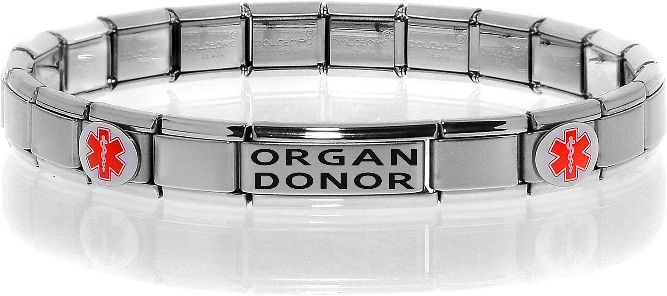 Medical Alert ID Bracelet - Customize Fitting and Engraving - Stretchable Modular Charm Link - Stainless Steel