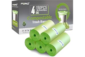 FORID Biodegradable 4 Gallon Garbage Bags, 150 Count, Unscented, Strong Trash Can Liners, 15 Liter Wastebasket Bags for Kitchen, Bathroom, Home Office, Green