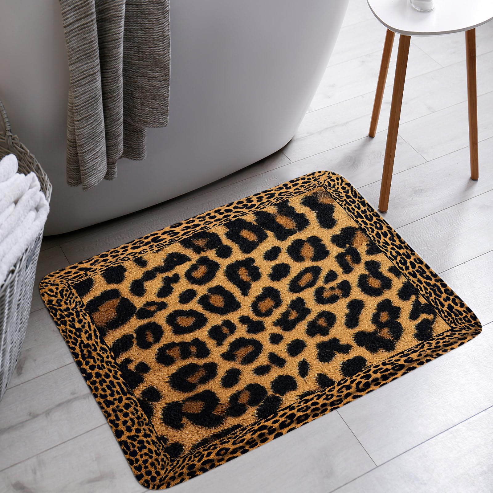Photo 1 of YSATNSFT Leopard Print Bath Mat Cheetah Wild Safari Powerful Animal Skin Creative Modern Bathroom Bathtub Floor Rugs Doormat Toilet Decor,18 x 30 in