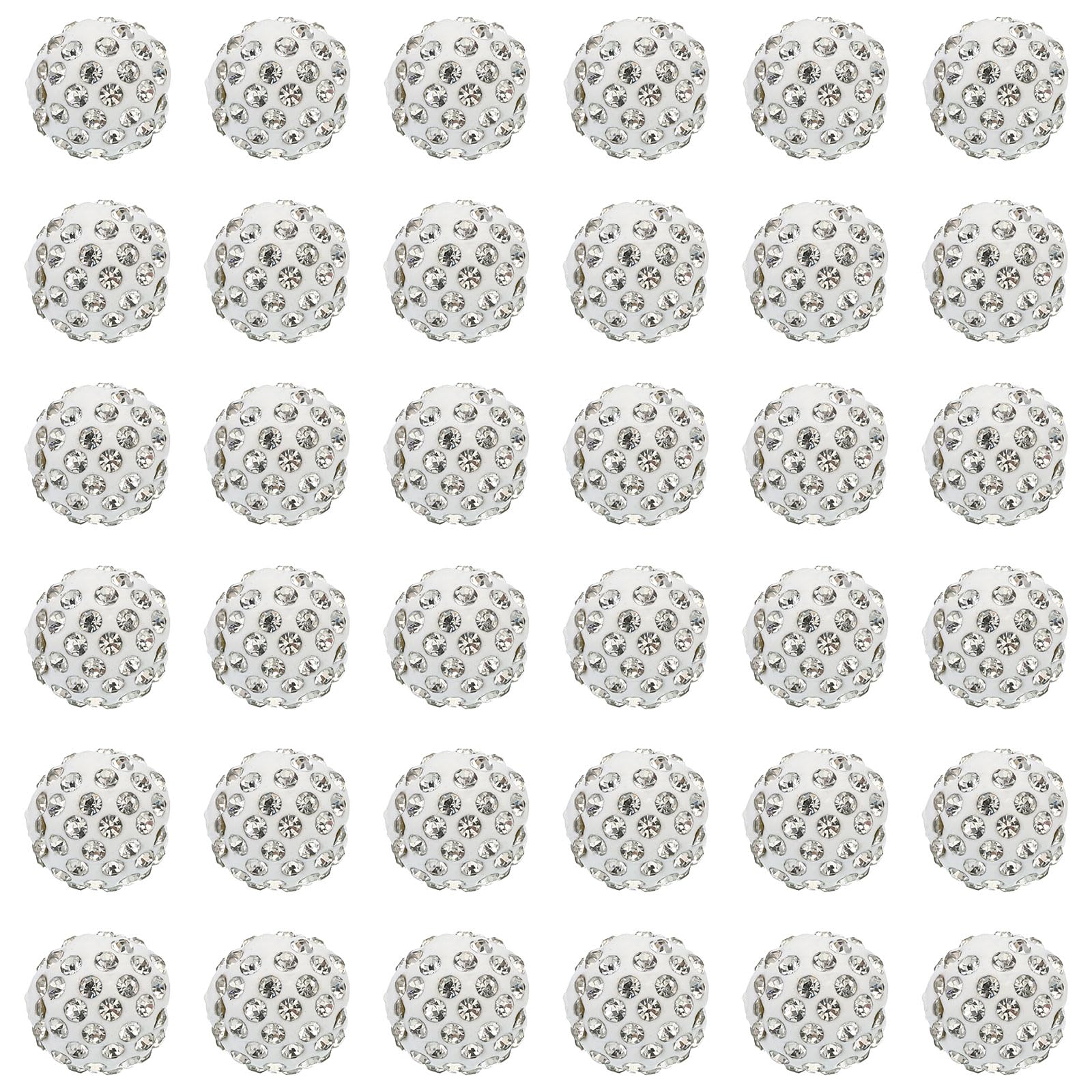 PATIKIL 14mm Rhinestone Clay Beads for Jewelry Making, 50 Pack Round Ball Polymer Clay Crystal Charm Beads for Craft Decor Necklace Chain Bracelets DIY, White