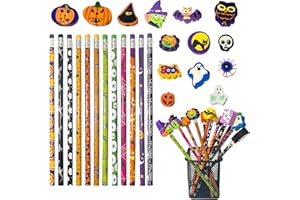 JXITON 24pcs Halloween Pencils with Eraser Toppers Ghost Pumpkin Wooden Pencils for Halloween Trick or Treat Goodie Bag Fillers Party Favor Supply