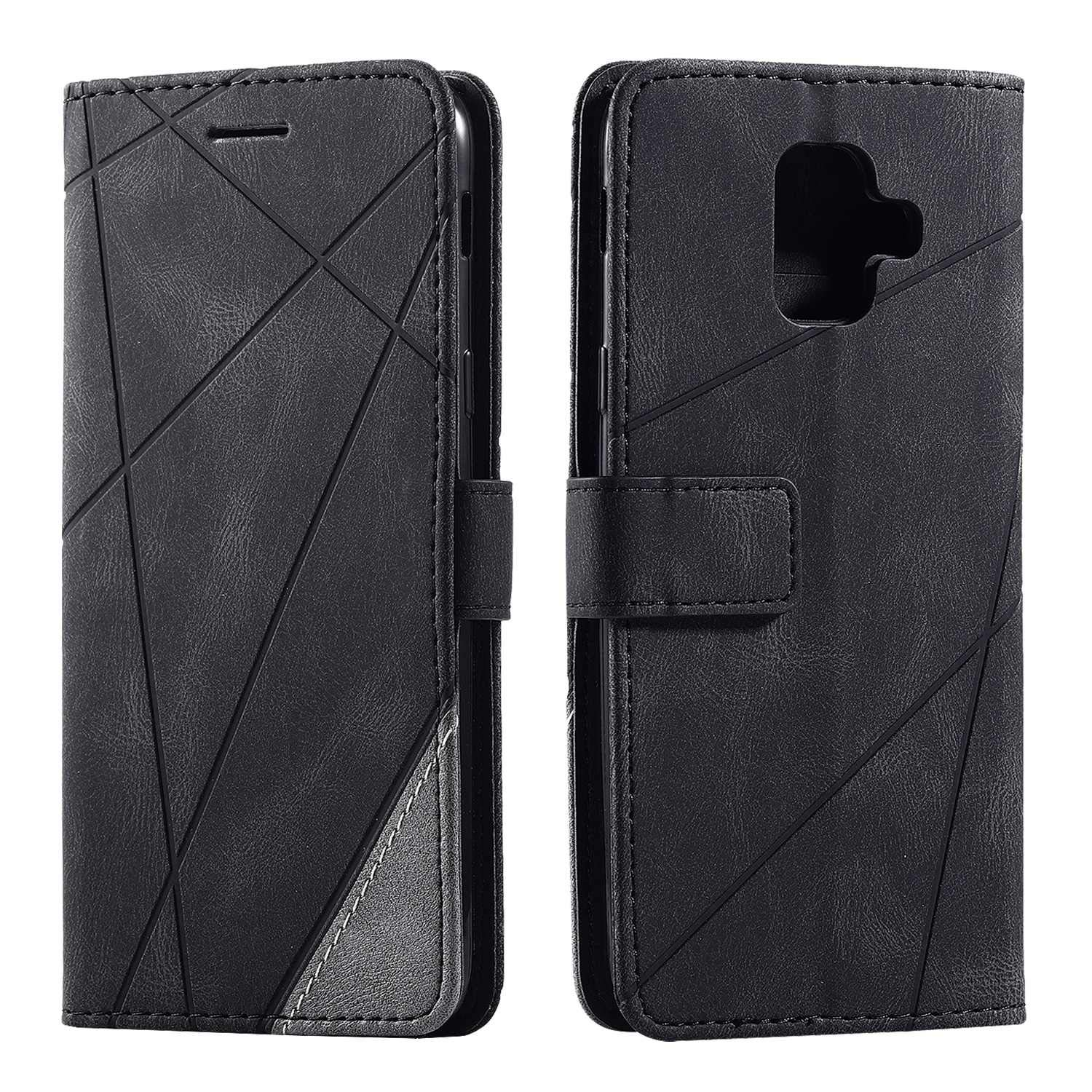 SONWO Case for Galaxy A6 2018 Case, Premium Leather Flip Wallet Case Magnetic Closure Card Slots Kickstand Phone Case for Samsung Galaxy A6 2018, Black