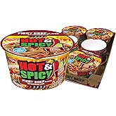 Nissin Hot &amp; Spicy Ramen Noodle Soup, Fiery Beef, 3.28 Ounce (Pack of 6) | Bold and spicy flavor for a kick of heat in every bite