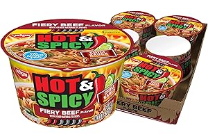 Nissin Hot & Spicy Ramen Noodle Soup, Fiery Beef, 3.28 Ounce (Pack of 6)