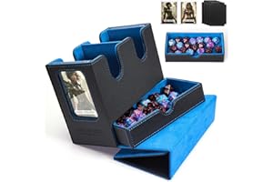 DaluRunhe Mtg deck box for Commander Deck Box with Dice Tray Fits 230 Cards, 4 in 1 for Magic TCG CCG Deck Card Boxes Case Storage, Includes 4 Dividers & 2 Toploaders Trading Deck Box,Black/Blue