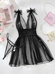 Lilosy Sexy Polka Dots Mesh Sheer Babydoll Chemise