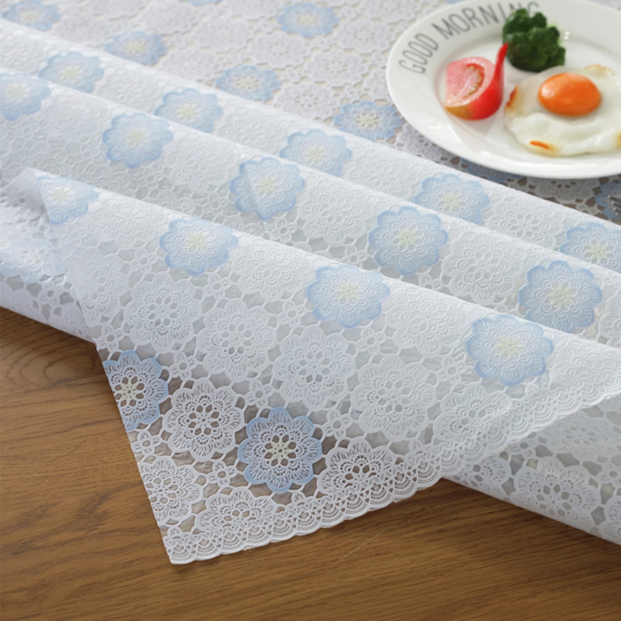 EurHouse Wipe Clean Flower PVC Tablecloth Rectangular Waterproof Oilproof Table Cloth Cover Blue White (135 x 160 cm)