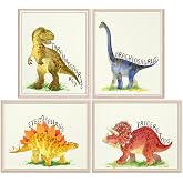 Dinosaur Bedroom Art Prints (Set of 4) - Unframed - 11x14s | Fun and Educational Prehistoric Decor for Kids' Room | Wall Decor for Boys and Girls Bedrooms or Nurseries | Bathroom Wall Decor