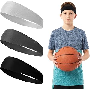 3 Pack Athletic Elastic Sweatbands Sports Headbands for Kids Breathable Sweat Wicking Headband Soft Moisture Hairband Soccer