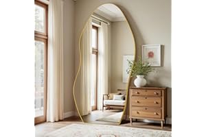 Antok Full Length Mirror, 81"x41" Floor Mirror with Stand, Standing Hanging Leaning Irregular Mirrors for Bedroom Living Room Entryway, Wavy Shaped, Golden