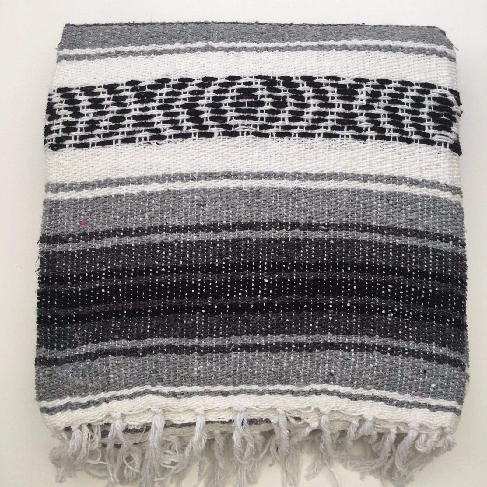 DistinctLook Mexican Falsa Blanket/Throw/Rug, 6 colours HAND LOOMED Recyled Yarn Yoga Meditation Camping Picnic (Grey)