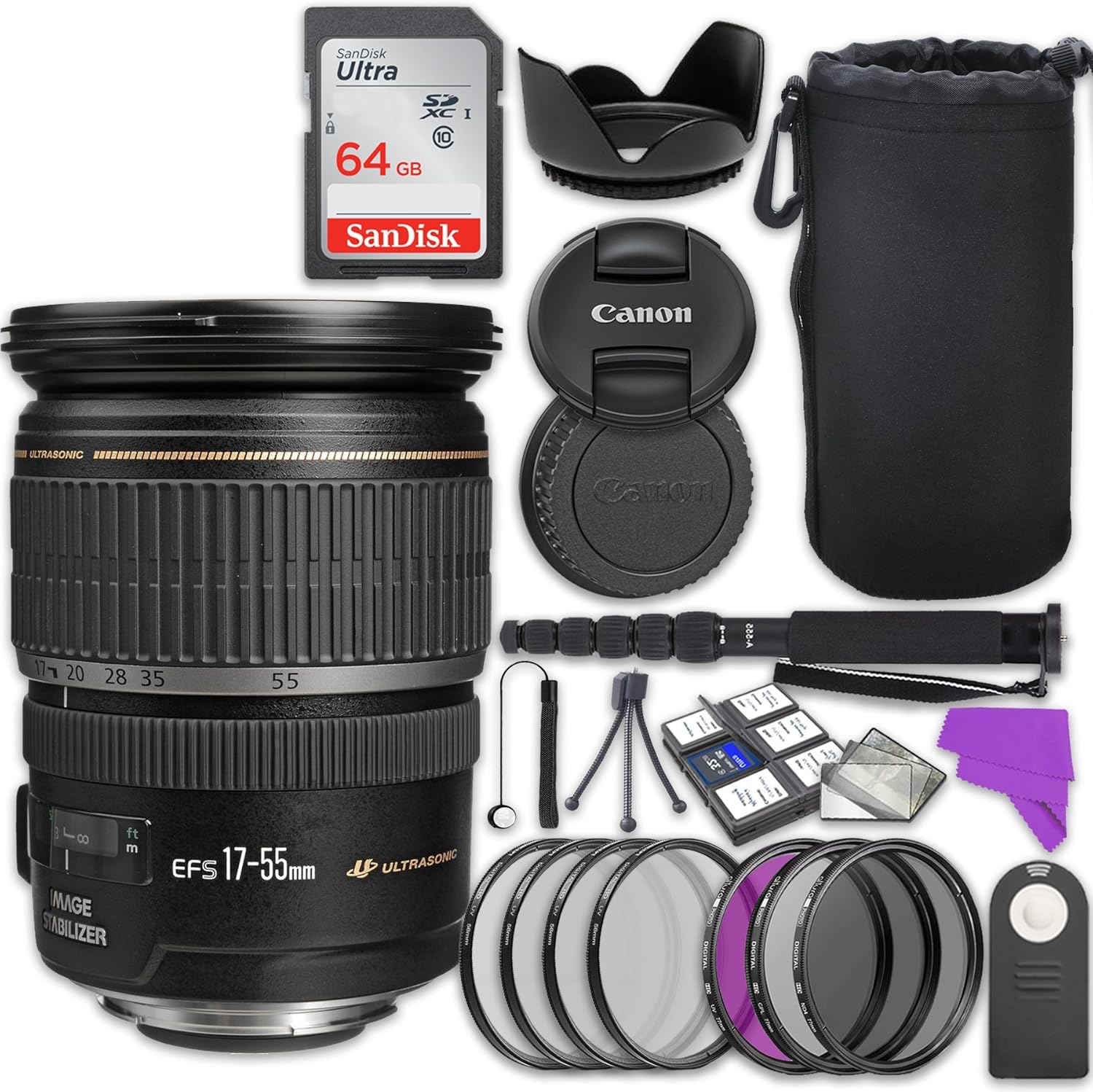 Amazon Com Canon Ef S 17 55mm F 2 8 Is Usm Lens Bundle With Accessory Kit 17 Items Camera Photo