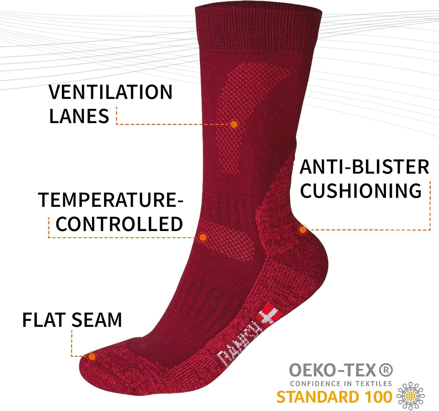 DANISH ENDURANCE Merino Wool Hiking & Walking Socks 1-Pack for Men, Women & Kids, Trekking, Outdoor : Clothing