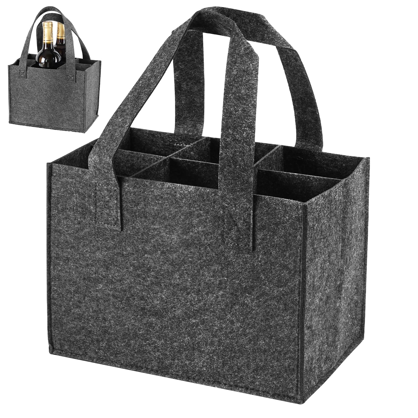 Jinsion Wine Bottle Carry Box with 6 Removable Compartments, Reusable Felt Wine Bottle Carrier Holder Bag, Beer Carrier Portable, for Storing Carrying Beer Champagne Drinks