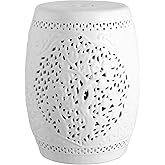 JONATHAN Y Tree of Life 18" Ceramic Garden Stool Drum Side Table, White | Traditional Floral Chinoiserie, Pierced Patterned Border, Indoor Outdoor Patio Seat, Plant Stand, Spill Proof Glaze Finish