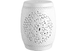 JONATHAN Y TBL1002A Tree of Life 18" Ceramic Indoor/Outdoor Garden Stool, Coastal, Contemporary, Modern, Transitional, Side Table, Plant Stand, Spill-Proof, Living Room, Garden Room, Patio, White