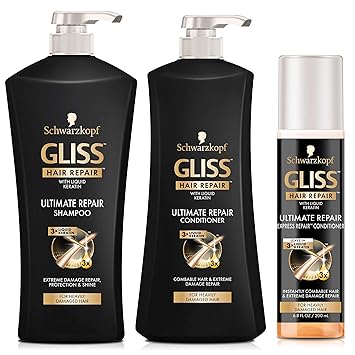 Gliss Hair Repair Ultimate Repair Set With Shampoo Conditioner And Treatment For Damaged Hair Set Of 3